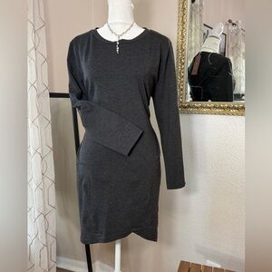 Merry Fun Charcoal Gray Long Sleeve Casual Comfy Soft Dress Stretchy Fit NWT LG